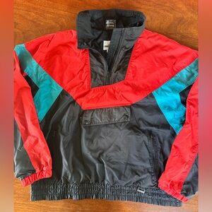 Vintage 90s Edelweiss Colorblock Windbreaker Pullover Jacket Men’s L Black Red